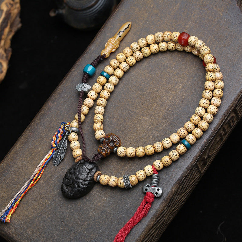 Tibetan Natural Star Moon Bodhi Seed Mala Necklace for Meditation