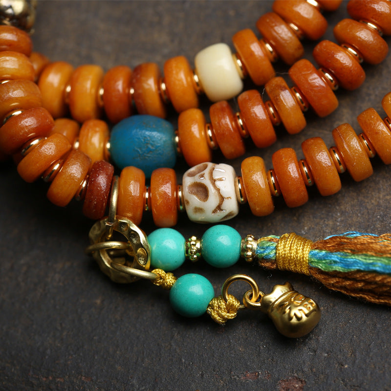 Tibetan Silver & Yak Bone Handmade Mala Bracelet
