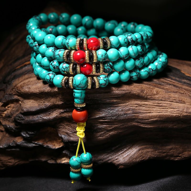 Tibetan Turquoise 108 Mala Bracelet for Meditation & Protection