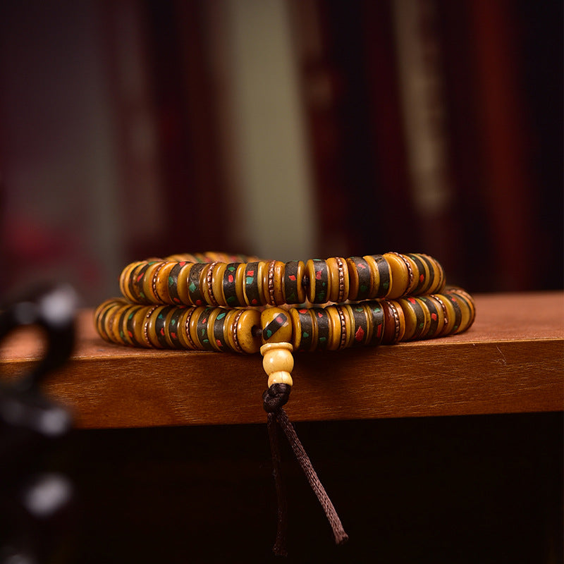 Tibetan Vintage Yak Bone Mala Angle View