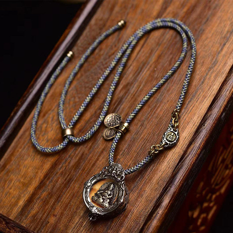 Tibetan Yellow Jambhala Gau Box Handmade Braided Adjustable Necklace