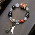 Tibetan Multi-Stone Dzi Bead Bracelet with Agate, Crystal & Carved Details