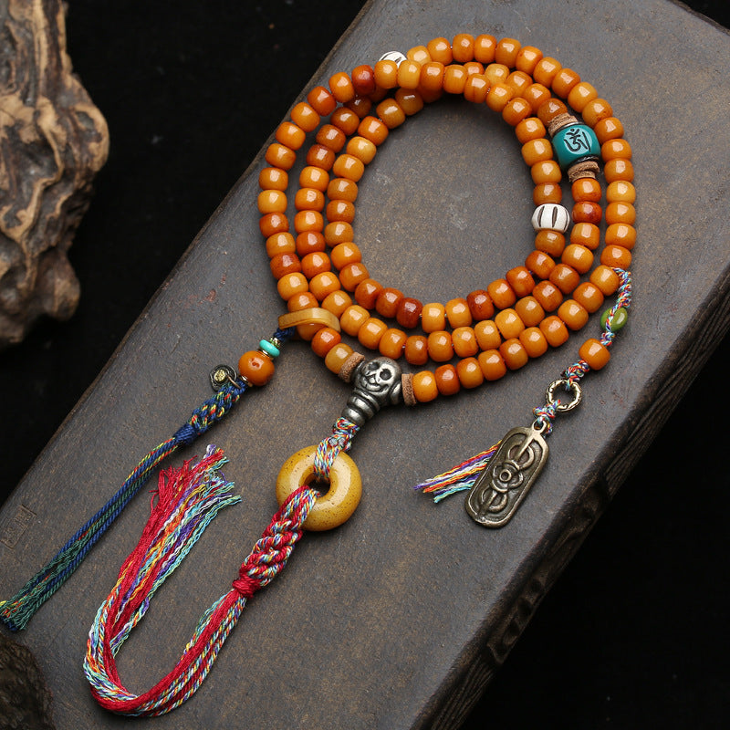 Tibetan Yak Bone Mala | Hand-Carved 108 Bead Prayer Beads Necklace