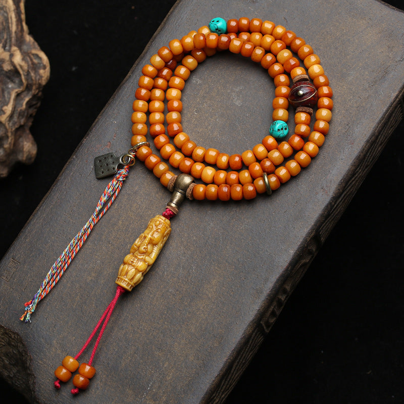 Tibetan Yak Bone Mala | Hand-Carved 108 Bead Prayer Beads Necklace