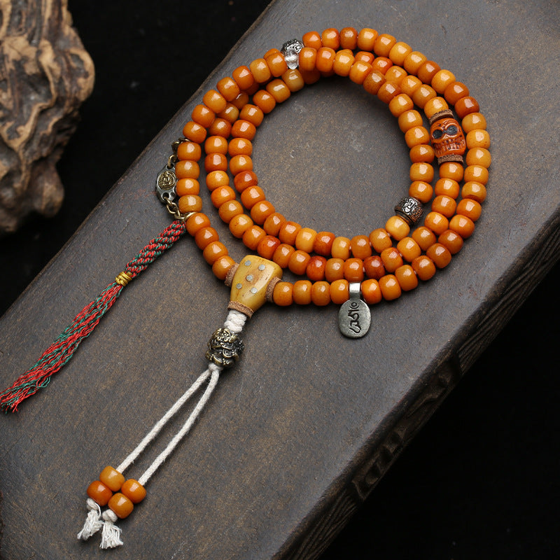 Tibetan Yak Bone Mala | Hand-Carved 108 Bead Prayer Beads Necklace
