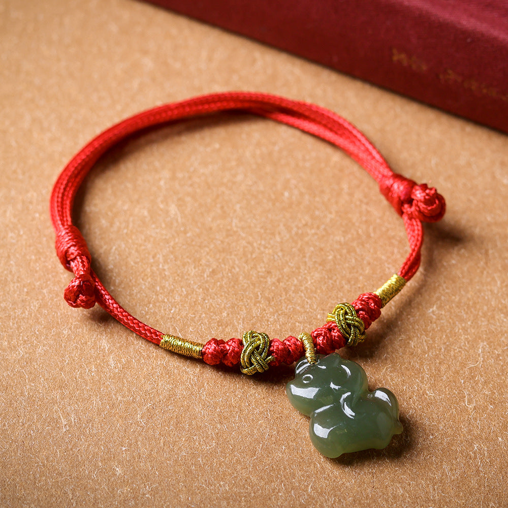 Handmade Hetian Jade Horse Red String Bracelet, 2026 Year of the Horse Lucky Zodiac Jewelry