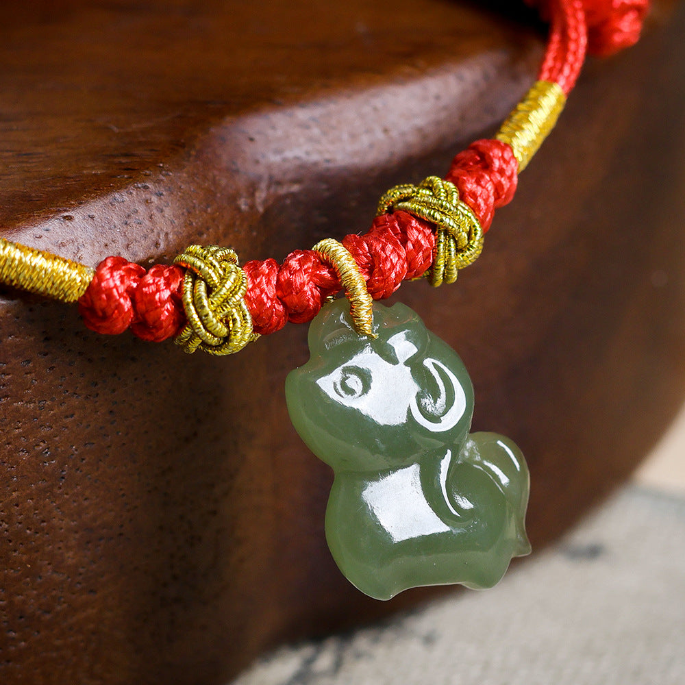 Lucky Red String Bracelet – Tibetan Hetian Jade Horse Pendant, Adjustable Woven Jewelry