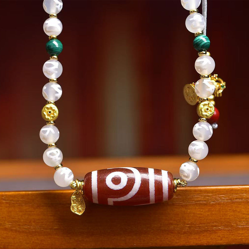 Tibetan Dzi Bead Agate Necklace for Protection