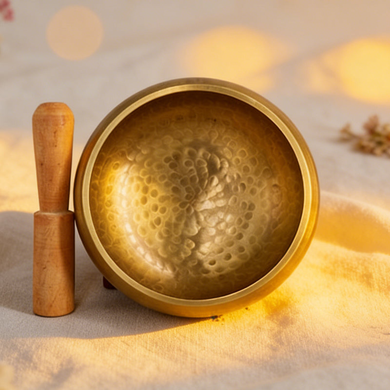 Authentic Nepalese hammered singing bowl front view – Tibetan sound healing instrument with traditional hammered texture