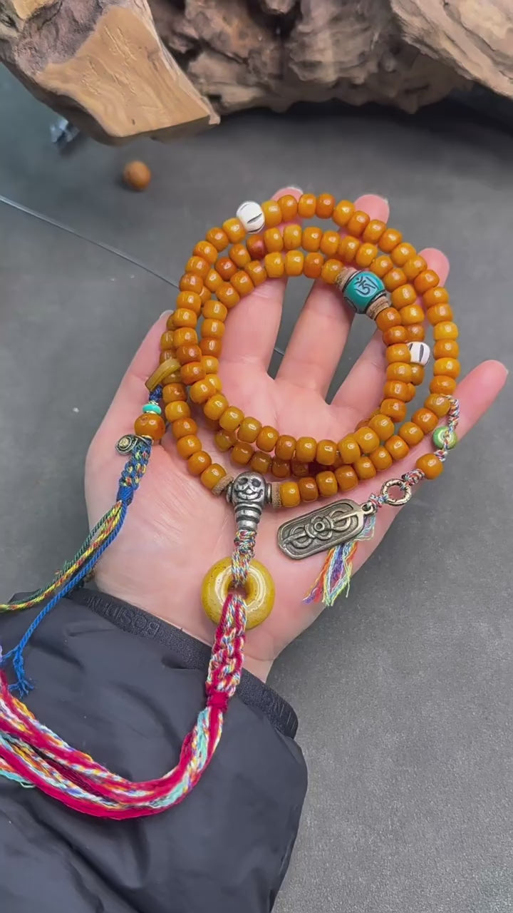 Tibetan Yak Bone Mala | Hand-Carved 108 Bead Prayer Beads Necklace