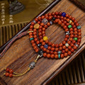 Natural Red Agate 108 Bead Tibetan Prayer Mala with multi gemstone accents